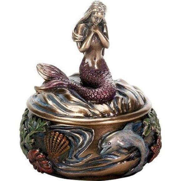 Decorative Art Nouveau Style Sirens of the Sea Mermaid Resin Jewelry Trinket Box - Picture 1 of 3